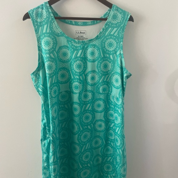 LL BEAN Womens Teal Geometric Print Swim Dress XL - Picture 1 of 3